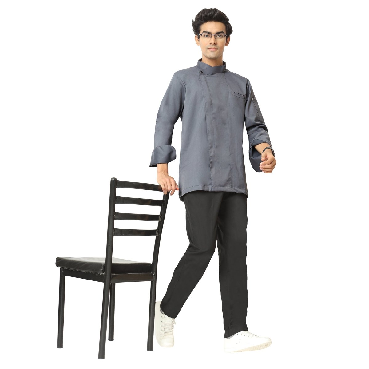 Classic Flex Zipper Chef Coat (Grey) - Free Embroidery - Uwears®