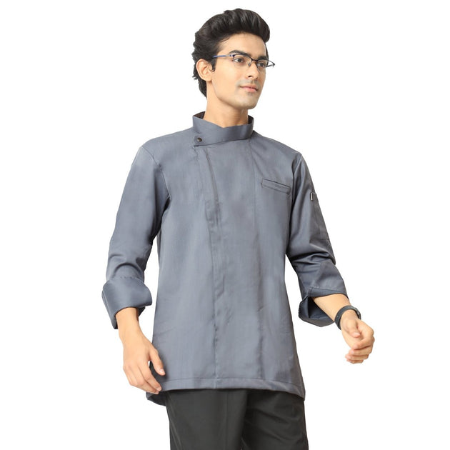 Classic Flex Zipper Chef Coat (Grey) - Free Embroidery - Uwears®