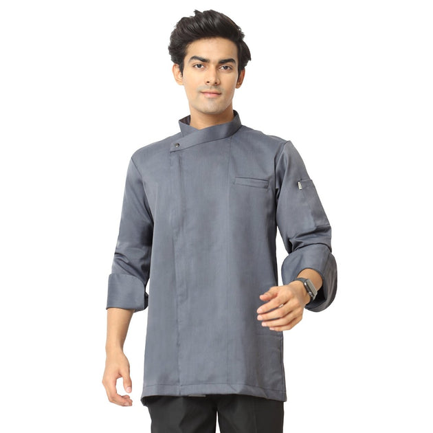 Classic Flex Zipper Chef Coat (Grey) - Free Embroidery - Uwears®