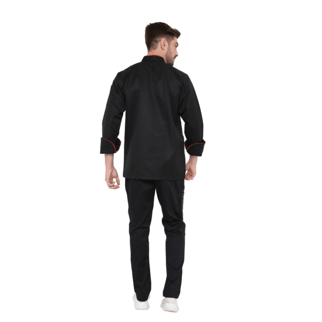 Classic Full Sleeve Chef Coat (Black/Red) - Free Embroidery - Uwears®