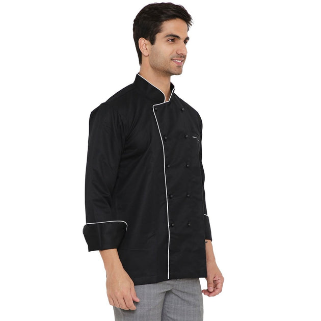 Classic Full Sleeve Chef Coat (Black/White) - Free Embroidery - Uwears®
