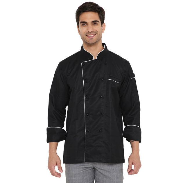 Classic Full Sleeve Chef Coat (Black/White) - Free Embroidery - Uwears®