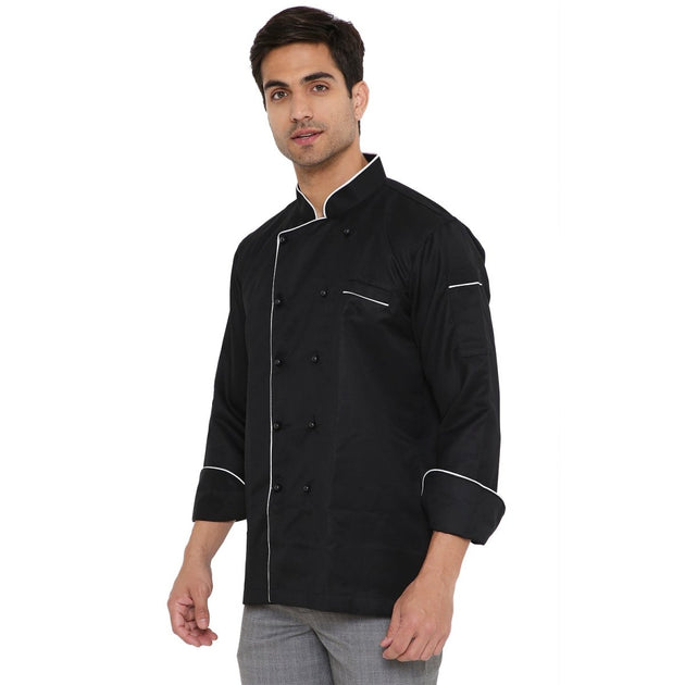 Classic Full Sleeve Chef Coat (Black/White) - Free Embroidery - Uwears®