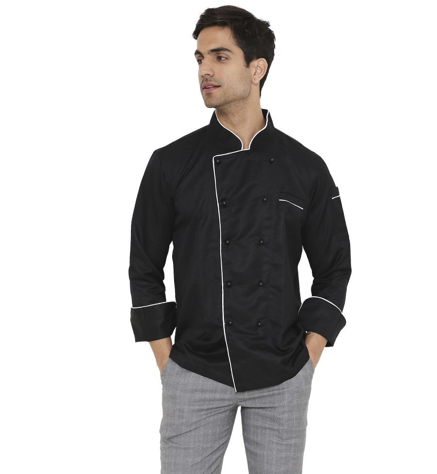 Classic Full Sleeve Chef Coat (Black/White) - Free Embroidery - Uwears®