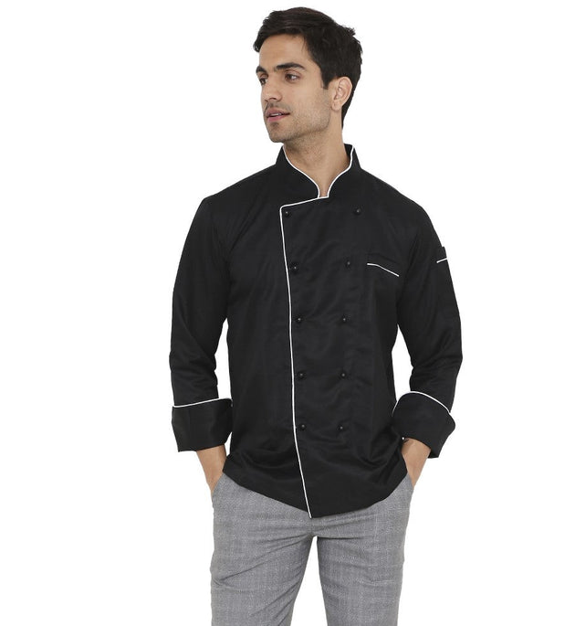 Classic Full Sleeve Chef Coat (Black/White) - Free Embroidery - Uwears®