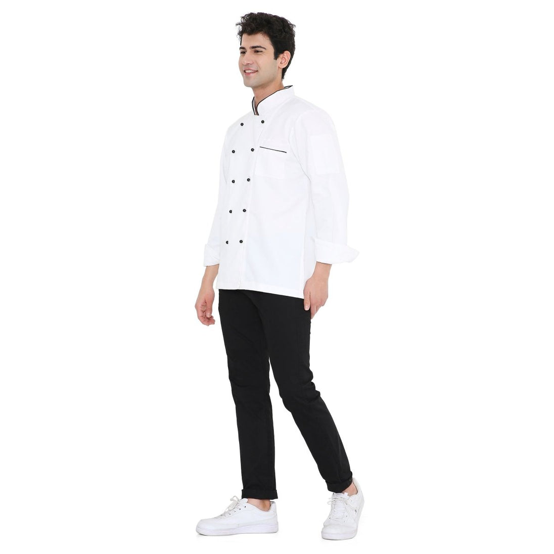 Classic Full Sleeve Chef Coat (White/Black) - Free Embroidery - Uwears®