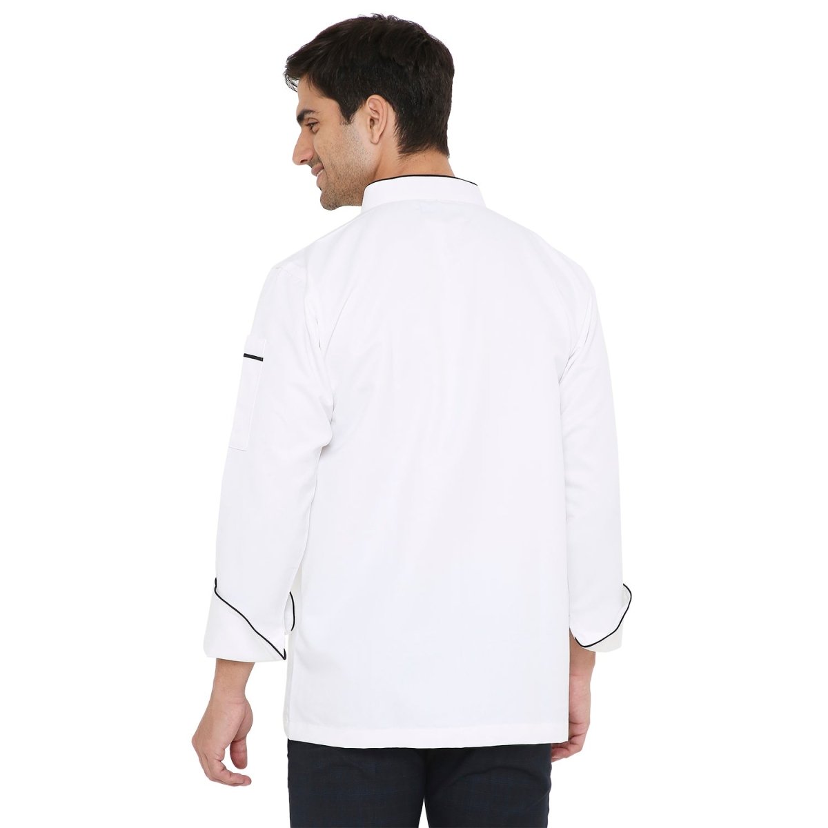 Classic Full Sleeve Chef Coat (White/Black) - Free Embroidery - Uwears®