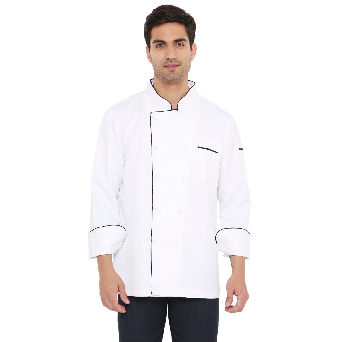 Classic Full Sleeve Chef Coat (White/Black) - Free Embroidery - Uwears®