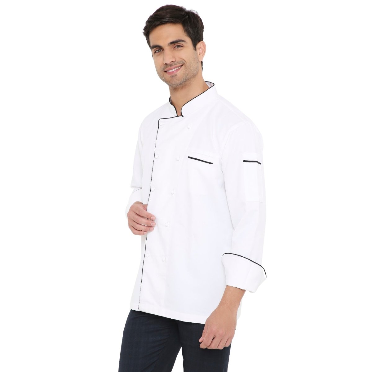 Classic Full Sleeve Chef Coat (White/Black) - Free Embroidery - Uwears®