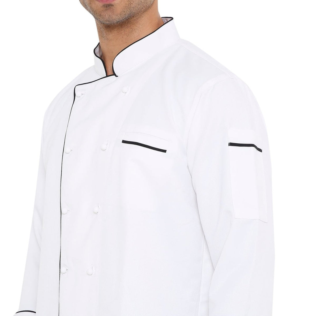 Classic Full Sleeve Chef Coat (White/Black) - Free Embroidery - Uwears®