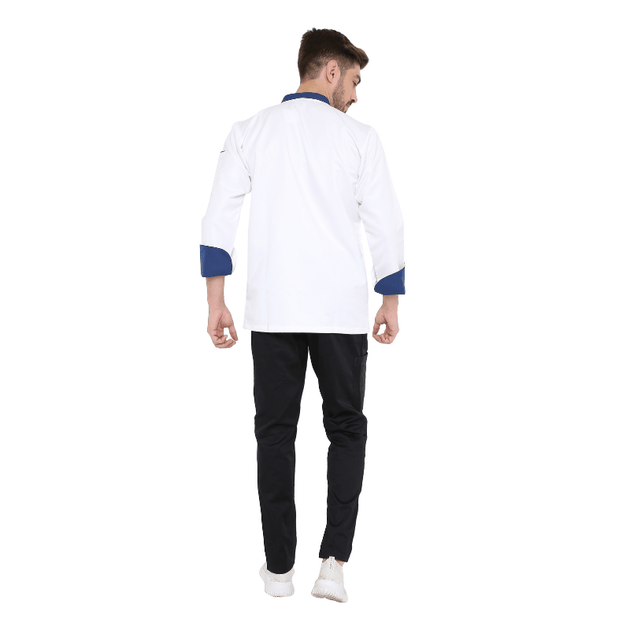 Classic Full Sleeve Chef Coat (White/Blue) - Free Embroidery - Uwears®