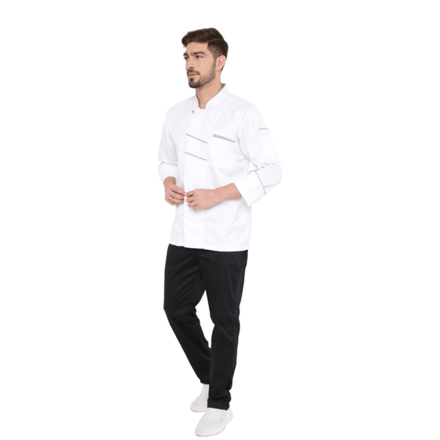 Classic Full Sleeve Chef Coat (White/Grey) - Free Embroidery - Uwears®