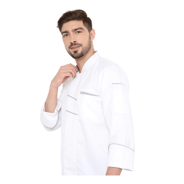 Classic Full Sleeve Chef Coat (White/Grey) - Free Embroidery - Uwears®