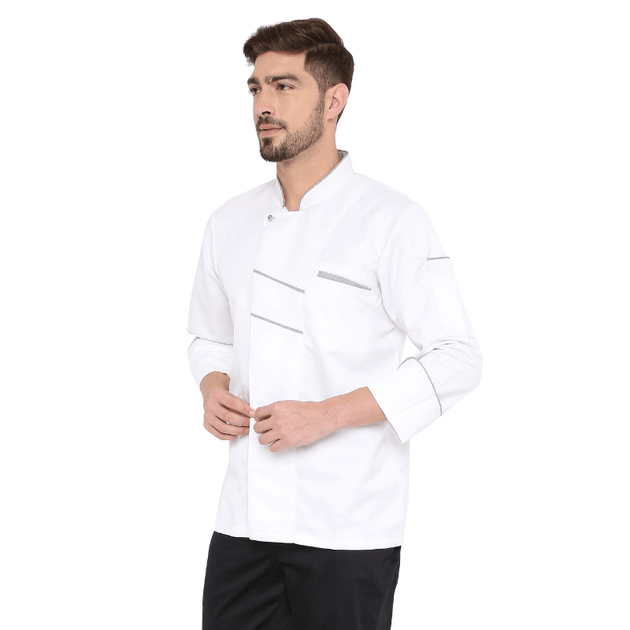 Classic Full Sleeve Chef Coat (White/Grey) - Free Embroidery - Uwears®
