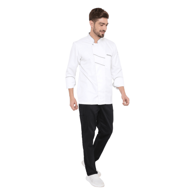 Classic Full Sleeve Chef Coat (White/Grey) - Free Embroidery - Uwears®