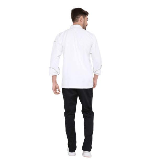 Classic Full Sleeve Chef Coat (White/Grey) - Free Embroidery - Uwears®
