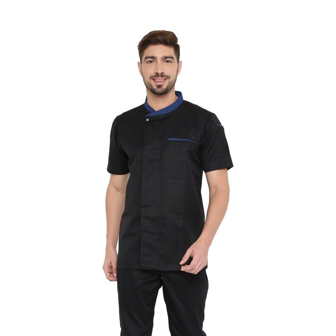 Classic Half Sleeve Chef Coat (Black/Blue) - Free Embroidery - Uwears®