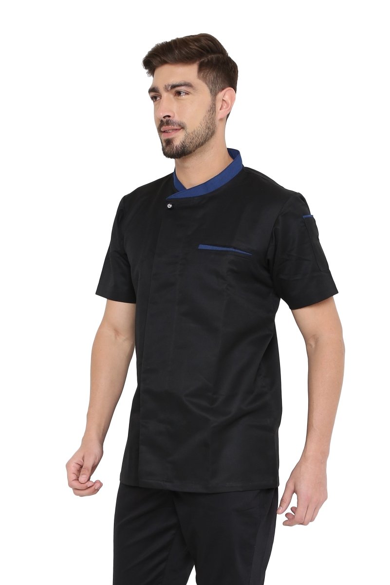 Classic Half Sleeve Chef Coat (Black/Blue) - Free Embroidery - Uwears®