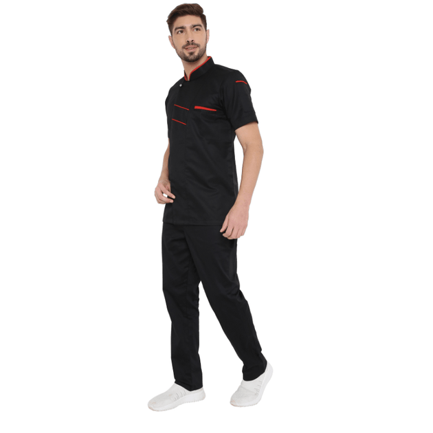 Classic Half Sleeve Chef Coat (Black/Red) - Free Embroidery - Uwears®
