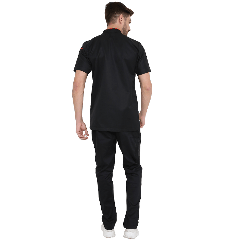 Classic Half Sleeve Chef Coat (Black/Red) - Free Embroidery - Uwears®