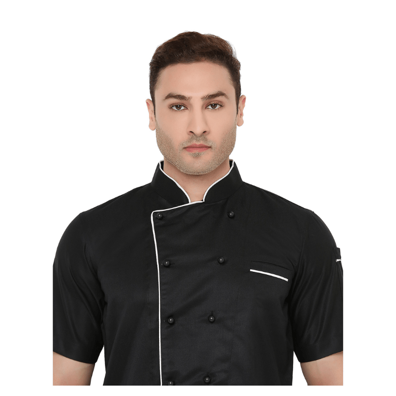 Classic Half Sleeve Chef Coat (Black/White) - Free Embroidery - Uwears®