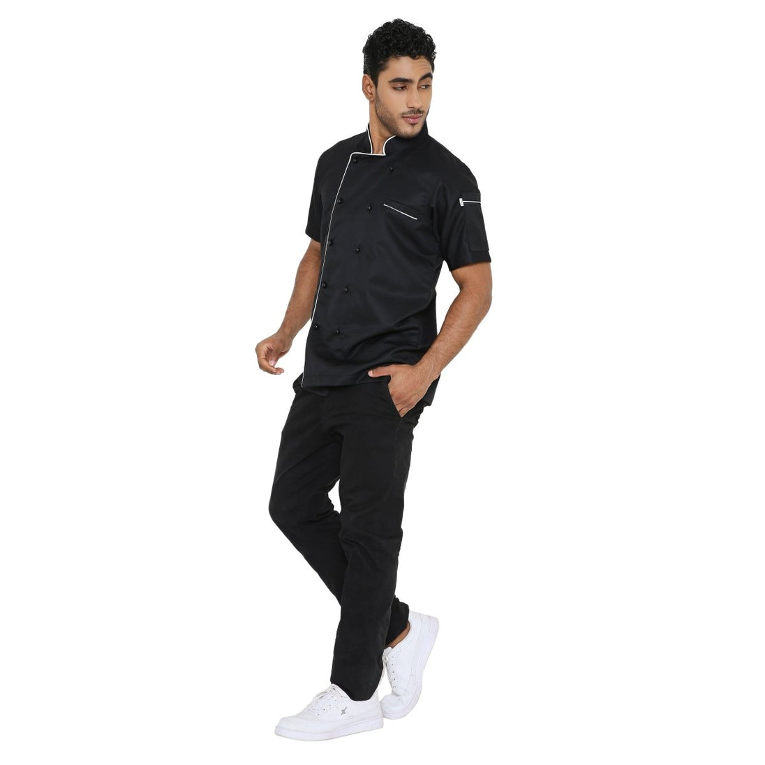 Classic Half Sleeve Chef Coat (Black/White) - Free Embroidery - Uwears®