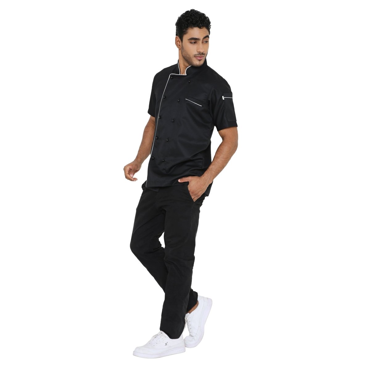 Classic Half Sleeve Chef Coat (Black/White) - Free Embroidery - Uwears®