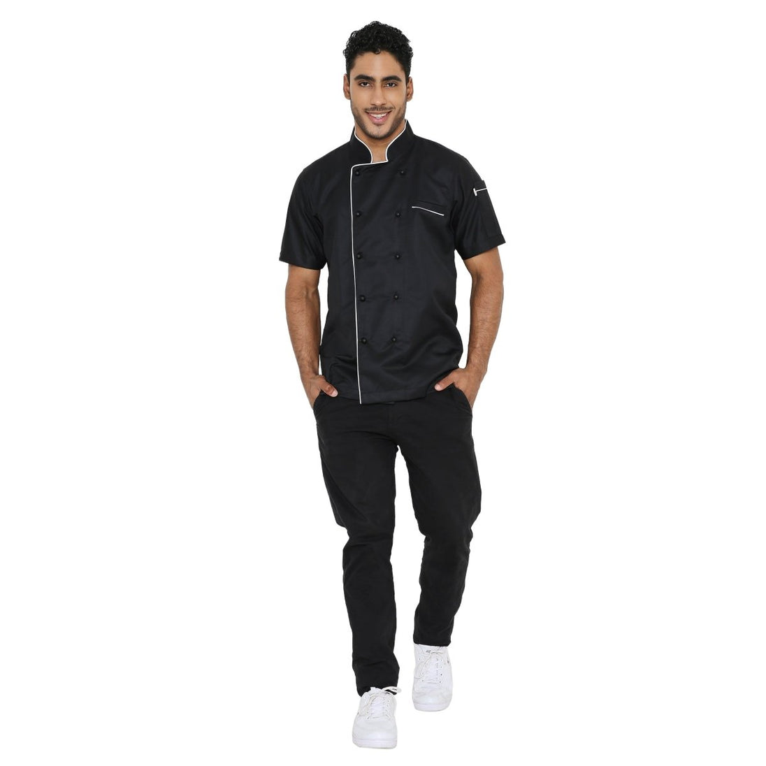 Classic Half Sleeve Chef Coat (Black/White) - Free Embroidery - Uwears®