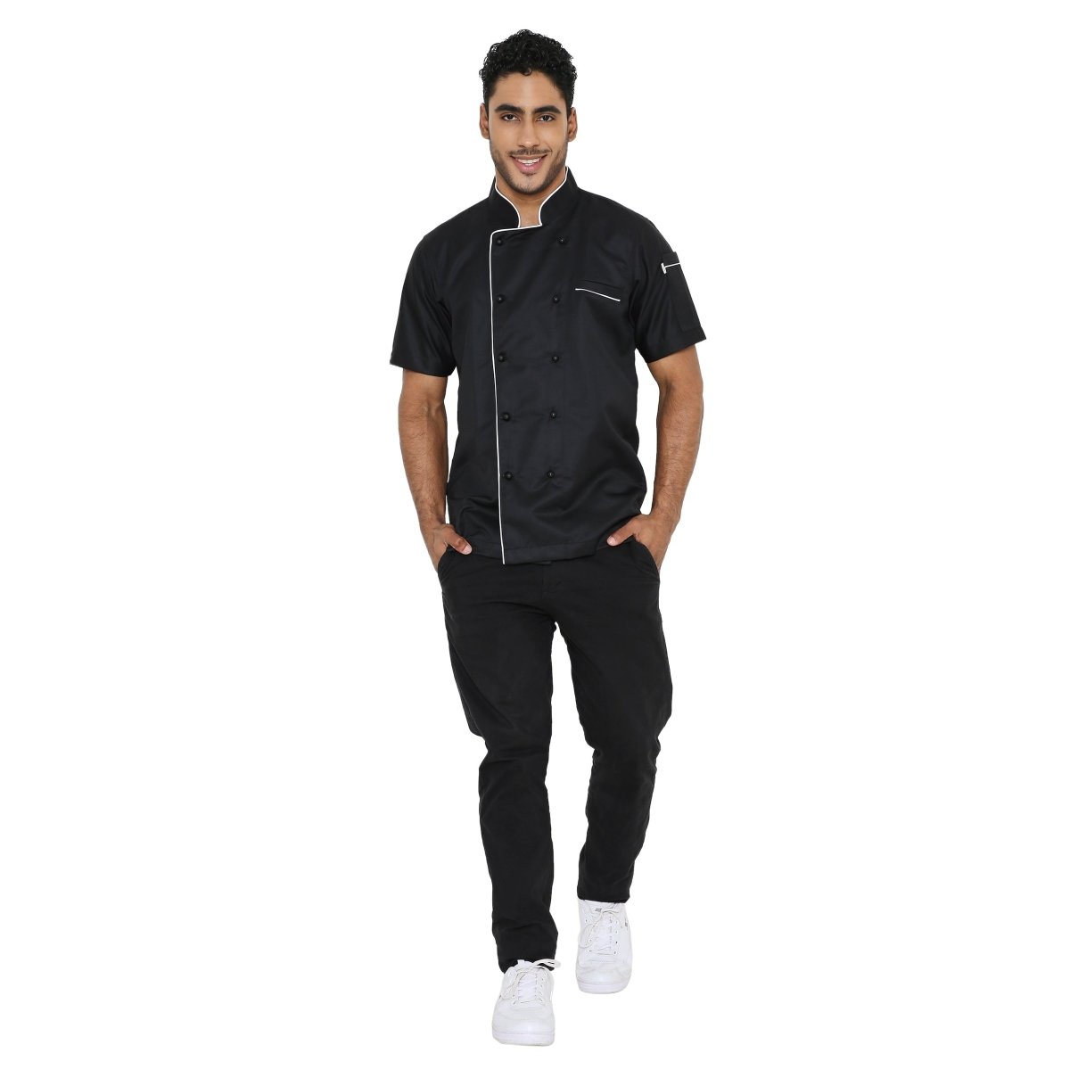 Classic Half Sleeve Chef Coat (Black/White) - Free Embroidery - Uwears®