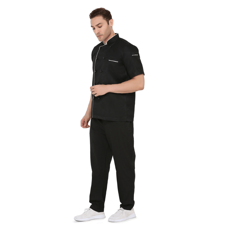 Classic Half Sleeve Chef Coat (Black/White) - Free Embroidery - Uwears®