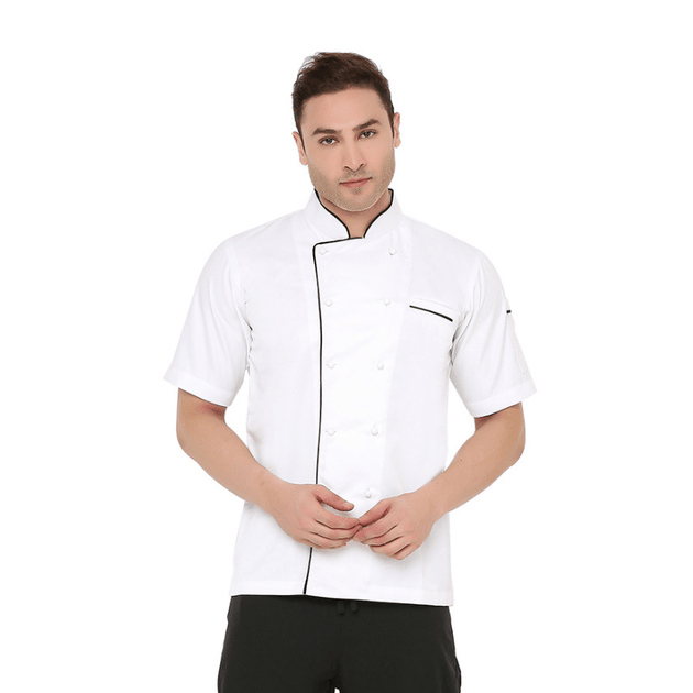 Classic Half Sleeve Chef Coat (White/Black) - Free Embroidery - Uwears®