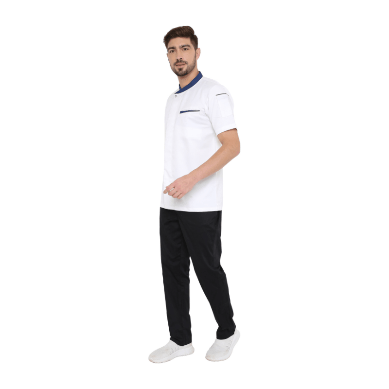 Classic Half Sleeve Chef Coat (White/Blue) - Free Embroidery - Uwears®