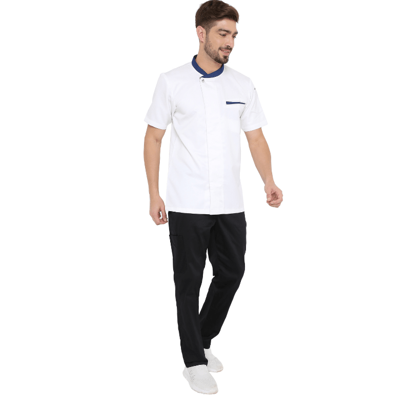 Classic Half Sleeve Chef Coat (White/Blue) - Free Embroidery - Uwears®