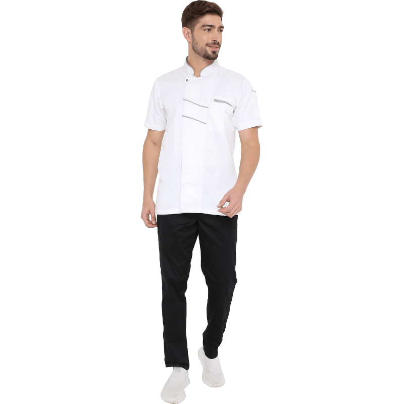 Classic Half Sleeve Chef Coat (White/Grey) - Free Embroidery - Uwears®