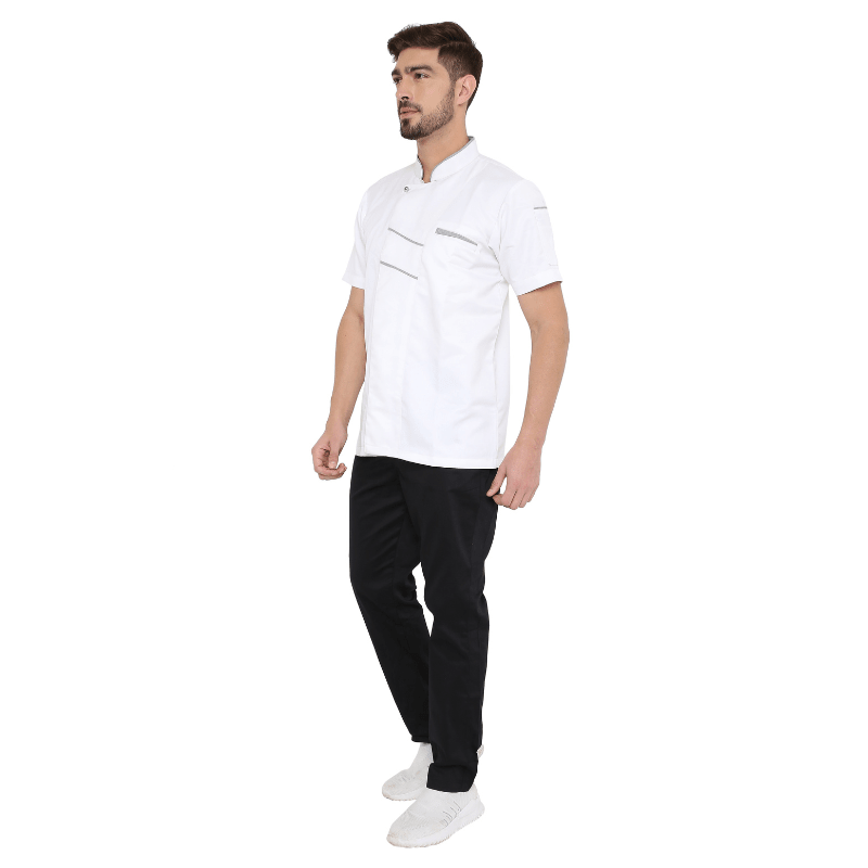 Classic Half Sleeve Chef Coat (White/Grey) - Free Embroidery - Uwears®