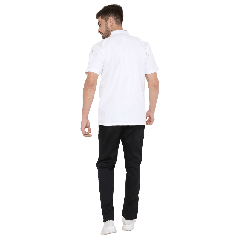 Classic Half Sleeve Chef Coat (White/Grey) - Free Embroidery - Uwears®