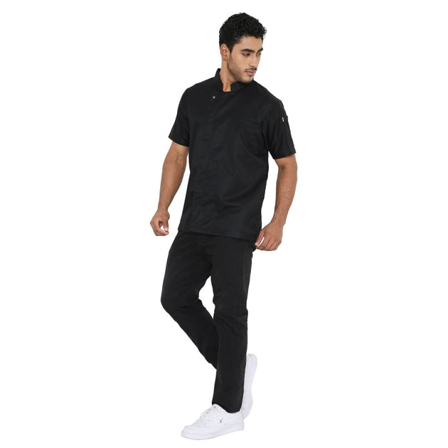 Classic Half Sleeve Zipper Chef Coat (Black) - Free Embroidery - Uwears®