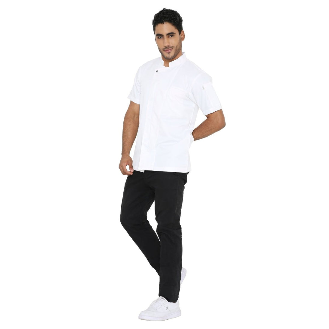 Classic Half Sleeve Zipper Chef Coat (White) - Free Embroidery - Uwears®