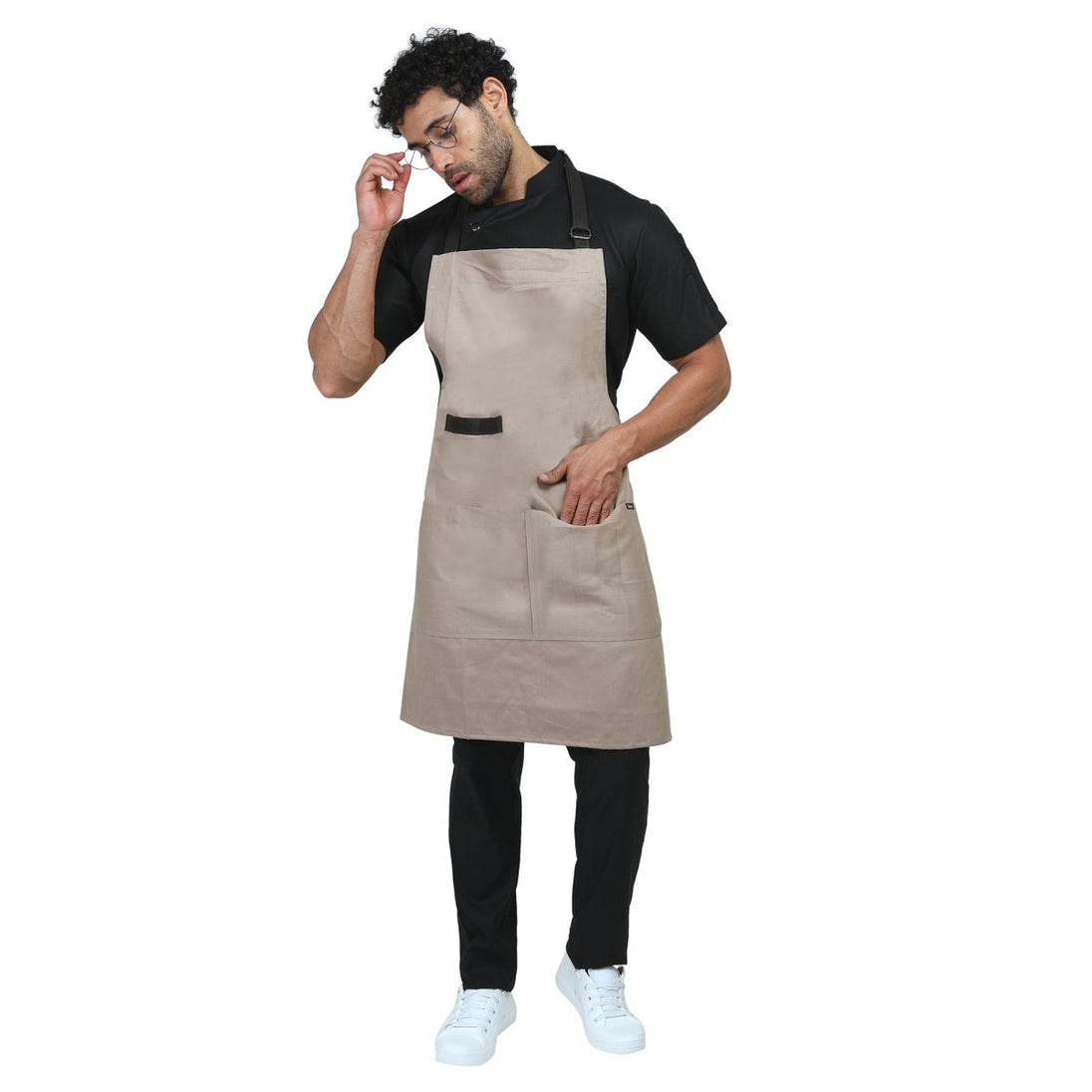 Custom embroidery on beige kitchen apron — free embroidery service