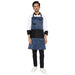 Black and blue kitchen apron front view — polycotton, adjustable neck strap