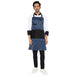 Black and blue kitchen apron front view — polycotton, adjustable neck strap
