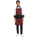 Black and red kitchen apron front view — polycotton, adjustable neck strap