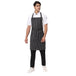 Black white stripe apron back view showing waist tie