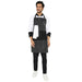 Black white fine line apron on model — cafe and restaurant uniform India