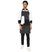 Black white fine line apron on model — cafe and restaurant uniform India