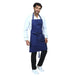 Blue full bib kitchen apron front view — polycotton, adjustable neck strap