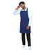 Blue apron front pocket detail — deep storage for kitchen tools