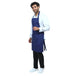 Blue kitchen apron on model — restaurant and cafe uniform India