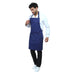 Blue apron back view showing waist tie