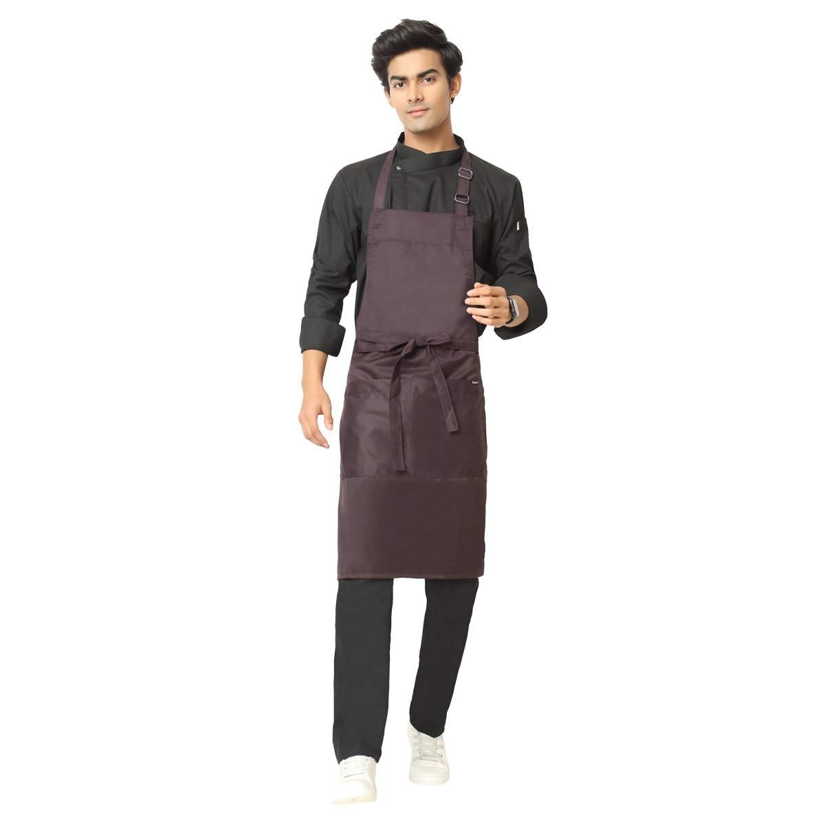 Classic Kitchen Apron (Coffee Brown) - Free Embroidery - Uwears®